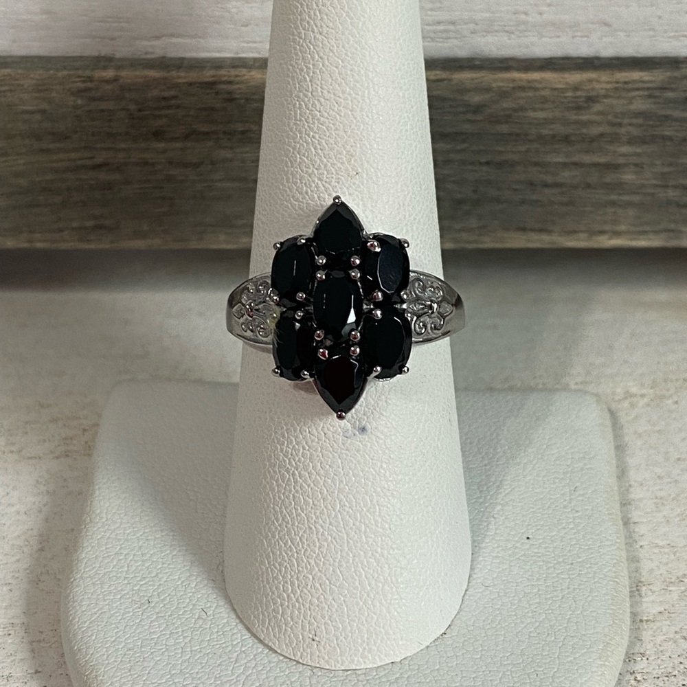 Black Spinel Cluster Ring Stainless sz 8